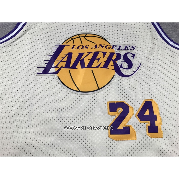 Kobe Bryant NO 24 Camiseta Los Angeles Lakers Mitchell & Ness Chainstitch Crema